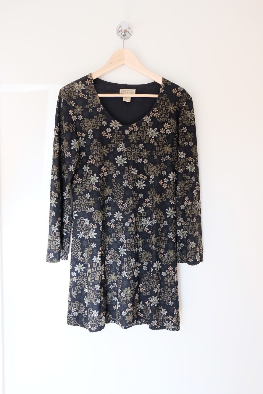 Vintage Compagnie Internationale Express Mini Dress Size S Black Floral Y2K 90s